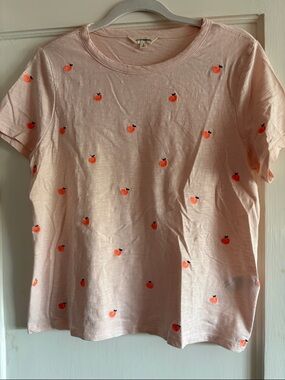 Lucky Brand Light  Coral Tee with Orange Embroidered Fruit